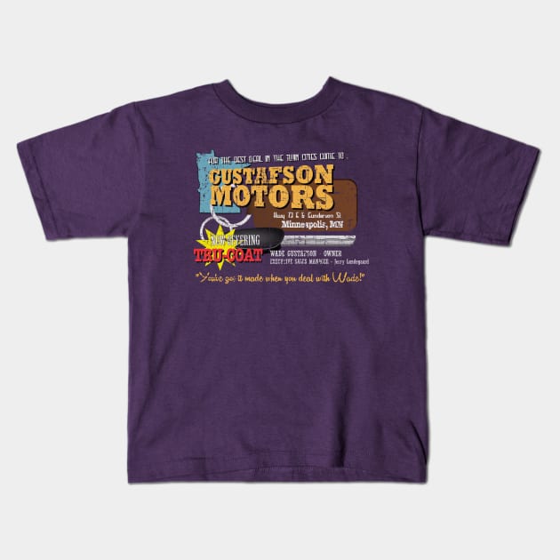 Gustafson Motors from Fargo Kids T-Shirt by hauntedjack